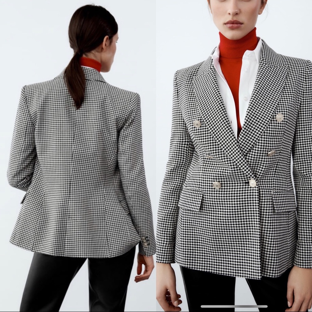 Zara textured double breasted blazer, black white
